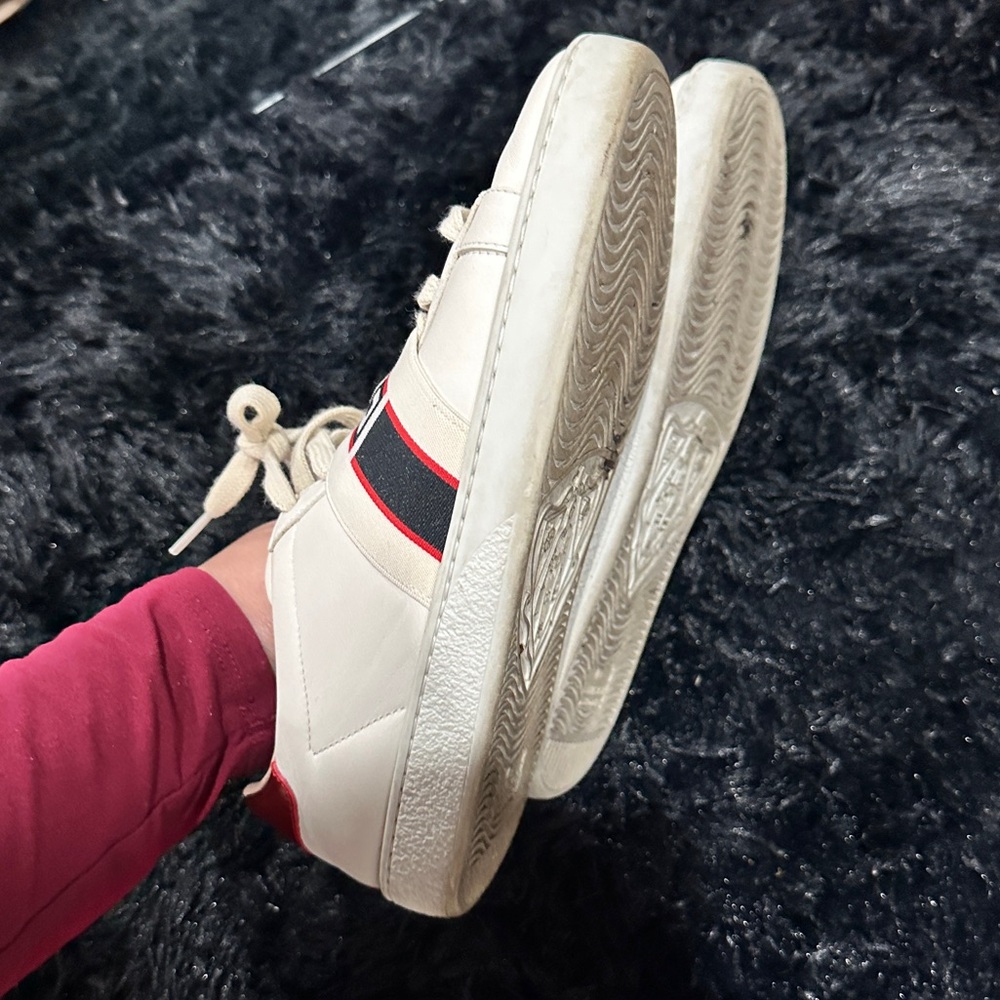 Gucci Ace Web Stripe Elastic Logo Sneakers Cream Red Size 7 -AUTHENTIC - Picture 5 of 6